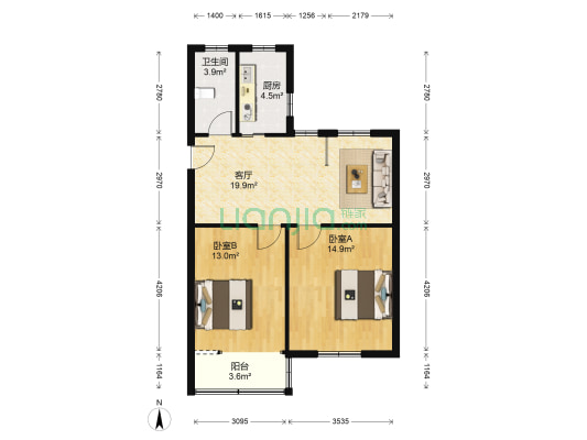 民主新村 2室1厅1卫 72平方