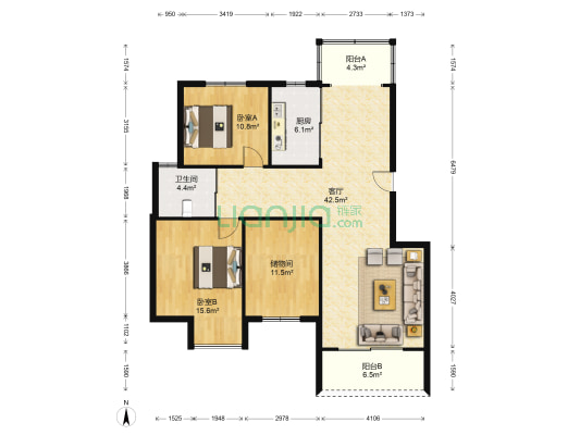 银河湾城市茗苑 2室1厅1卫 128平方