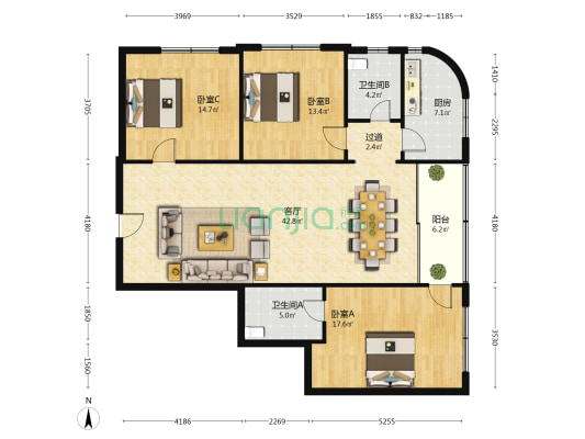 昌乐园 3室1厅2卫 149平方