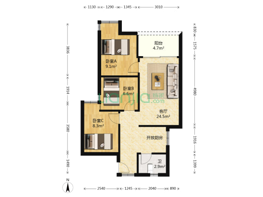 美尚轩 3室1厅1卫 73平方