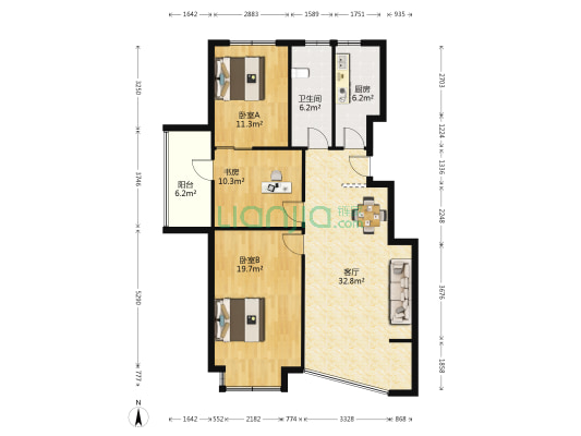 河畔花城 3室1厅1卫 118平方