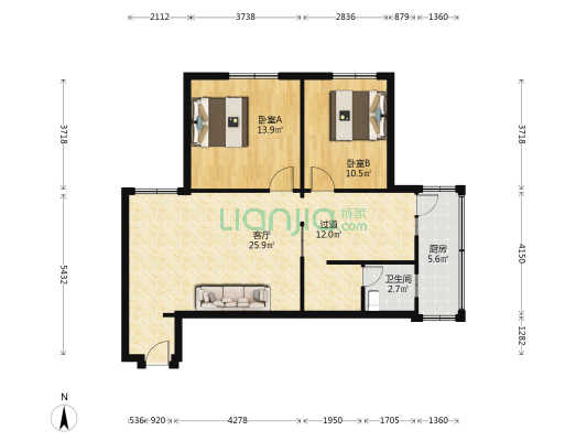 浏阳路东一段85号 2室1厅1卫 82平方