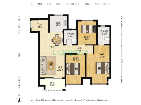 建发玖里湾2期 3室1厅2卫 113平方