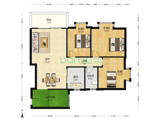 启明苑 3室1厅1卫 114平方