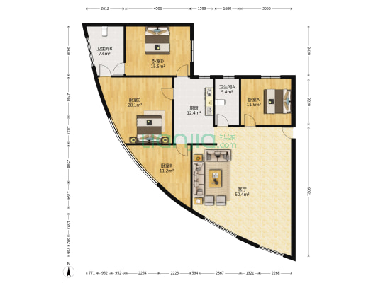 三源商住大厦 4室1厅2卫 158平方