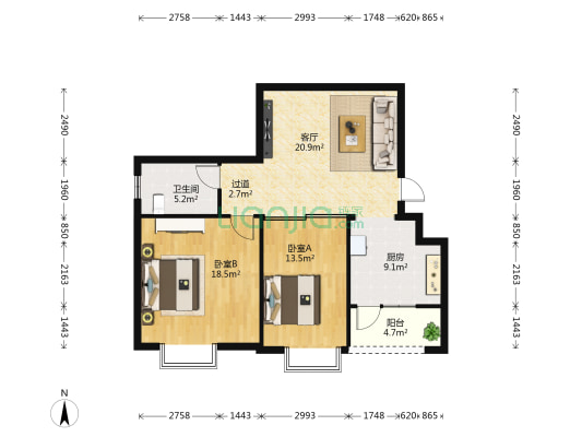 侨达花园 2室1厅1卫 83平方