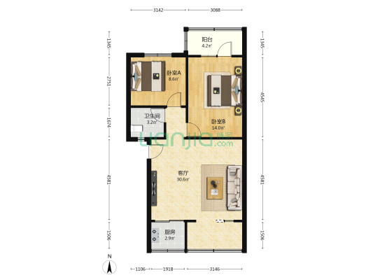 兰州供电局家属院（武威路） 2室1厅1卫 65平方
