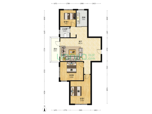汇智悦景湾 3室1厅1卫 123平方