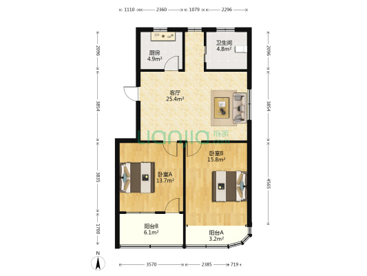 仓基园 2室1厅1卫 86平方