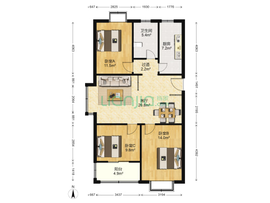 花样年华 3室1厅1卫 110平方