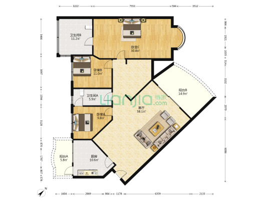 北江明珠 3室1厅2卫 195平方