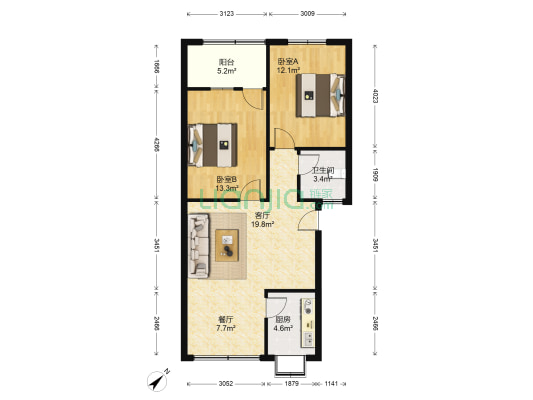 铁三院商住小区 2室2厅1卫 86平方