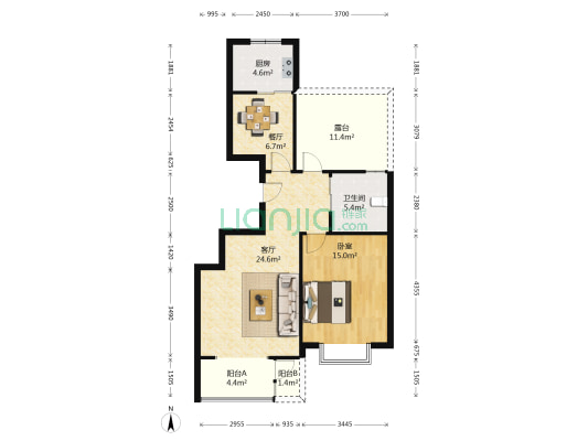 银池花香丽舍 1室2厅1卫 86平方