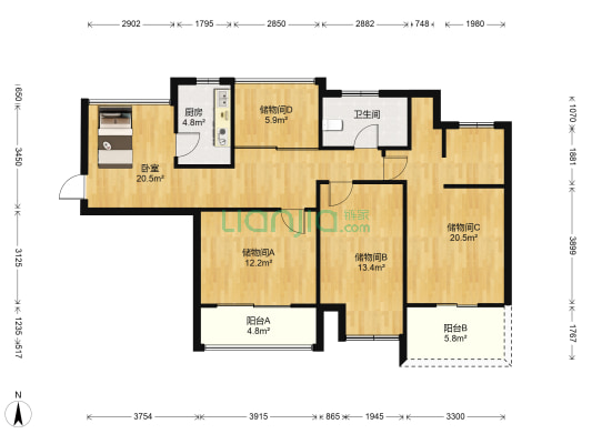 雅戈尔潇邦西区 1室0厅1卫 113平方