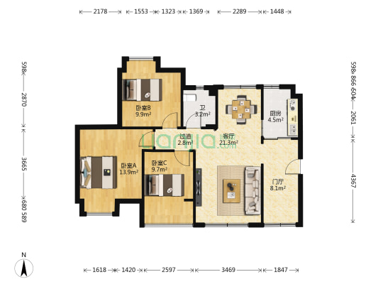 鹿山锦绣 3室1厅1卫 92平方
