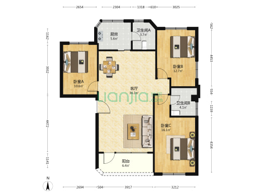 荔城大道148号大院 3室1厅2卫 112平方