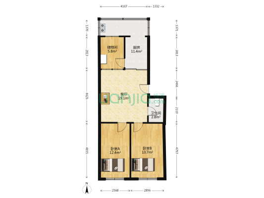 省政府宿舍 2室1厅1卫 78平方