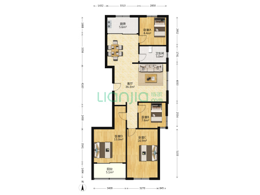 双庙圣苑西区 4室1厅1卫 140平方