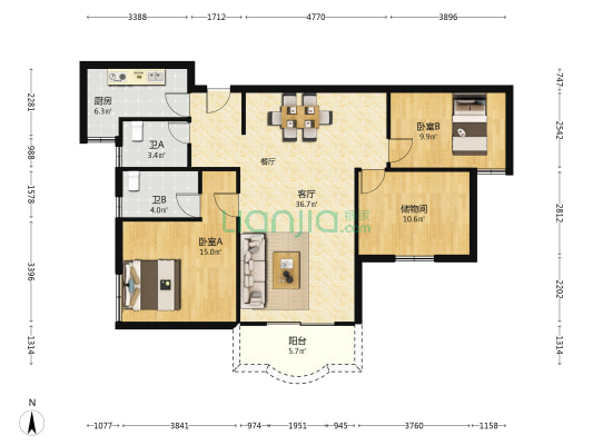 附一怡丰公寓 2室1厅2卫 119平方