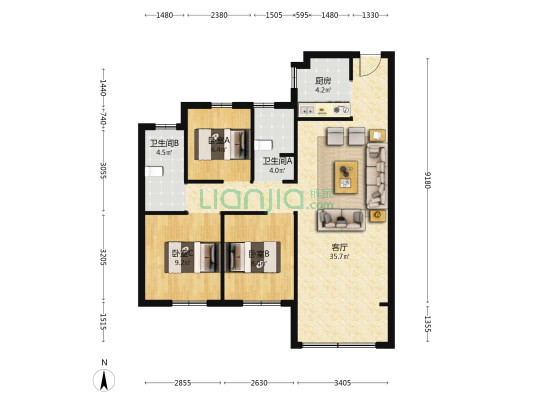 春江明月小区 3室1厅2卫 101平方