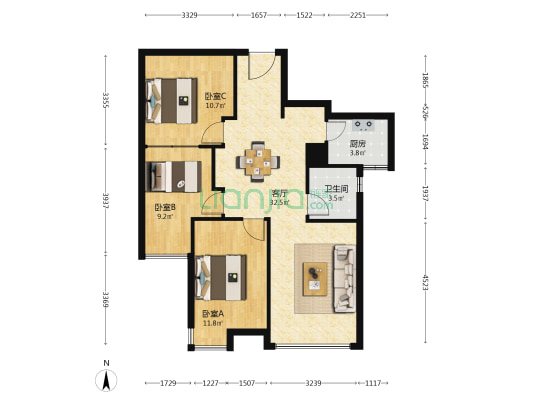汇仁阳光花园南区 3室1厅1卫 76平方
