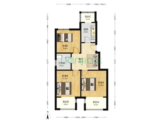 北京荟 3室1厅1卫 88平方