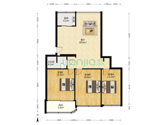花园新村 3室1厅1卫 107平方