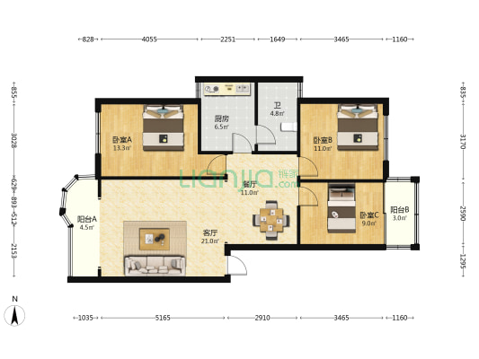 小河邮政商住楼 3室2厅1卫 100平方