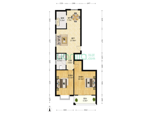 阳光花城东区 2室2厅1卫 103平方