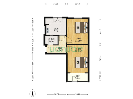 延安一路（榉林公园） 2室0厅1卫 44平方