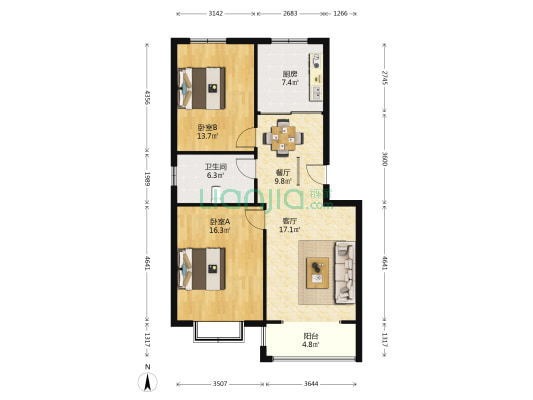 天康雅居 2室2厅1卫 89平方