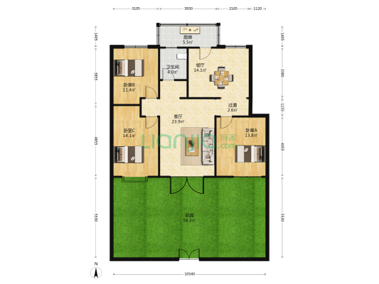 安居花苑西区 3室2厅1卫 106平方