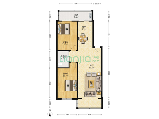 铭仁家园 2室2厅1卫 110平方