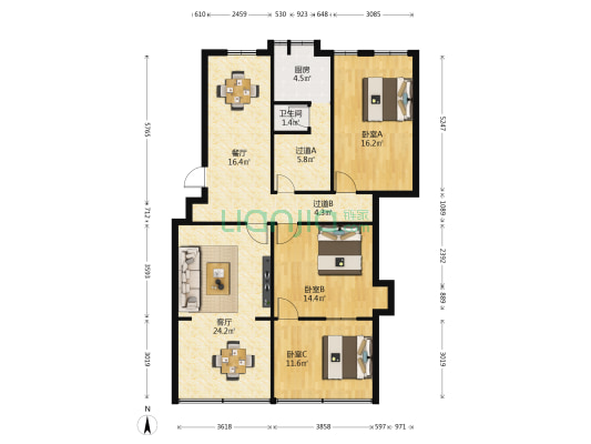 七星路社区 3室2厅1卫 87平方