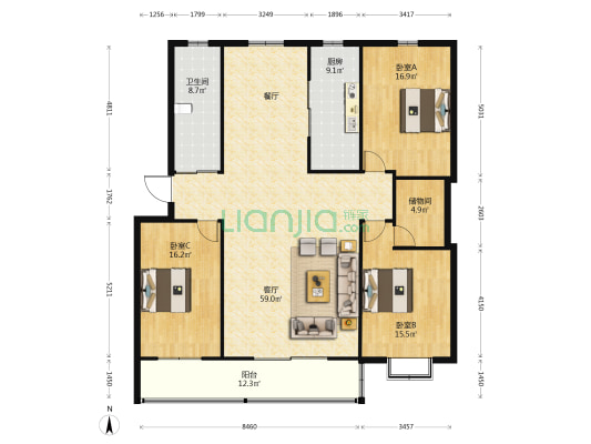 盛世东方南区 3室1厅1卫 171平方