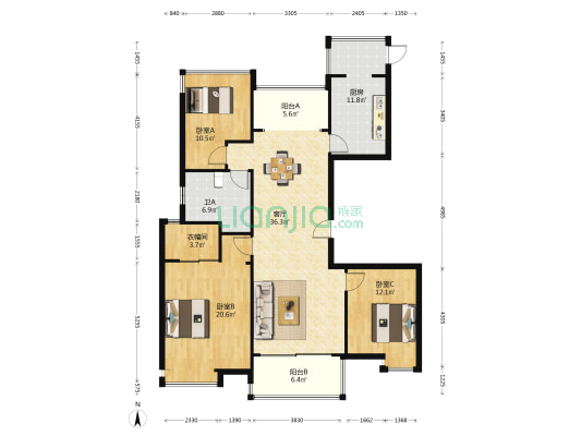 兴澄锦苑西区 3室1厅1卫 140平方