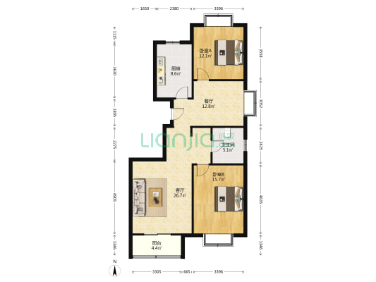 金诚花园 2室2厅1卫 113平方