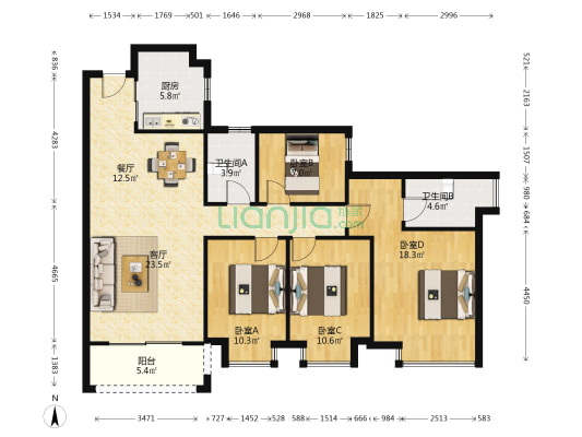 中海云麓公馆 4室2厅2卫 128平方