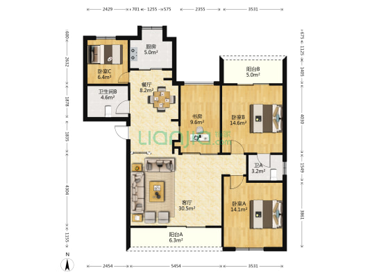 鸿瑞苑 4室2厅2卫 128平方