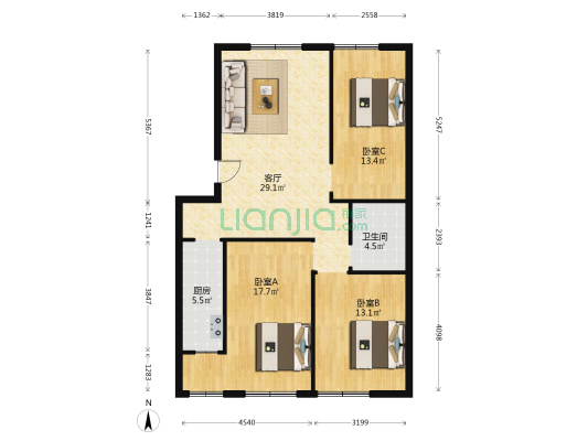 福林步行街 3室1厅1卫 105平方