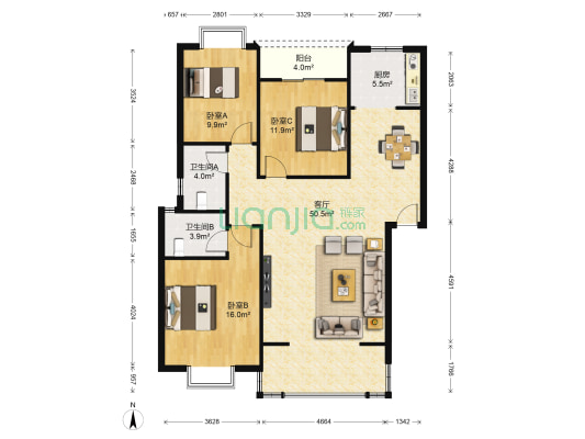 香洲美庐 3室1厅2卫 118平方