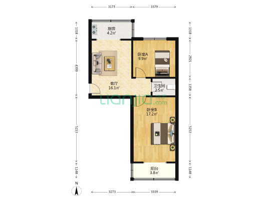 黄甫庄付1号 2室1厅1卫 63平方