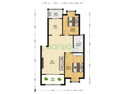 文化名园 2室2厅1卫 98平方