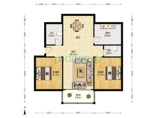 常秀小区西区 2室1厅2卫 106平方