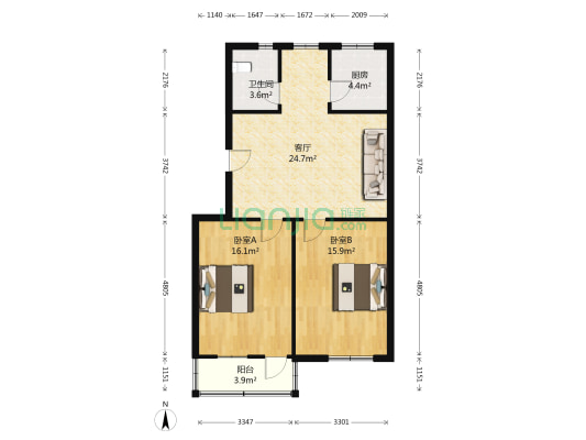 月浜东公寓 2室1厅1卫 77平方