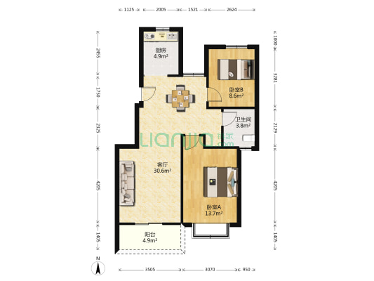 士清花苑 2室1厅1卫 87平方