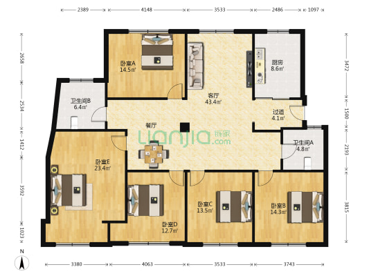 吉祥楼 5室1厅2卫 169平方