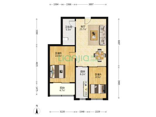 枣山家园 2室1厅1卫 83平方