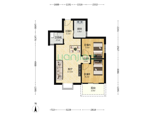 滨水小区四期 2室1厅1卫 61平方
