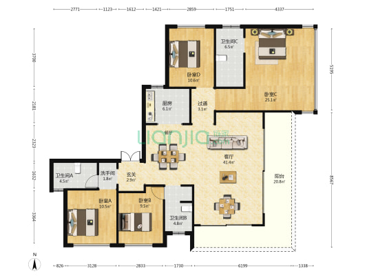 中旅千川阅 4室1厅4卫 170平方